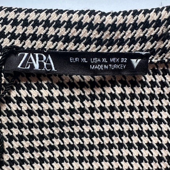 Zara Jacket Cropped Collared black tan houndstooth print | Sz XL | Front button - Picture 3 of 6